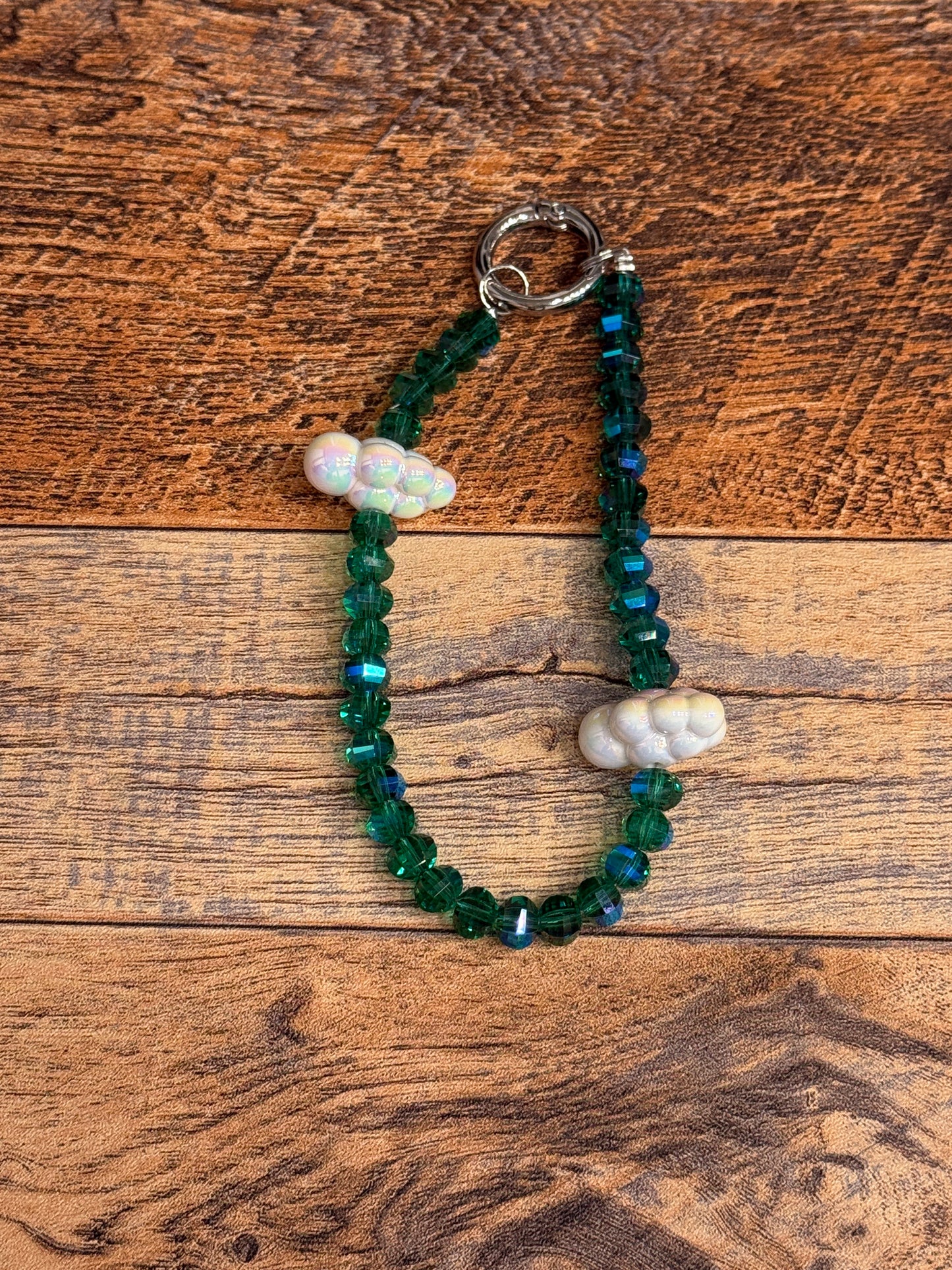 Small Teal Phone Strap/ Keychain with Clouds