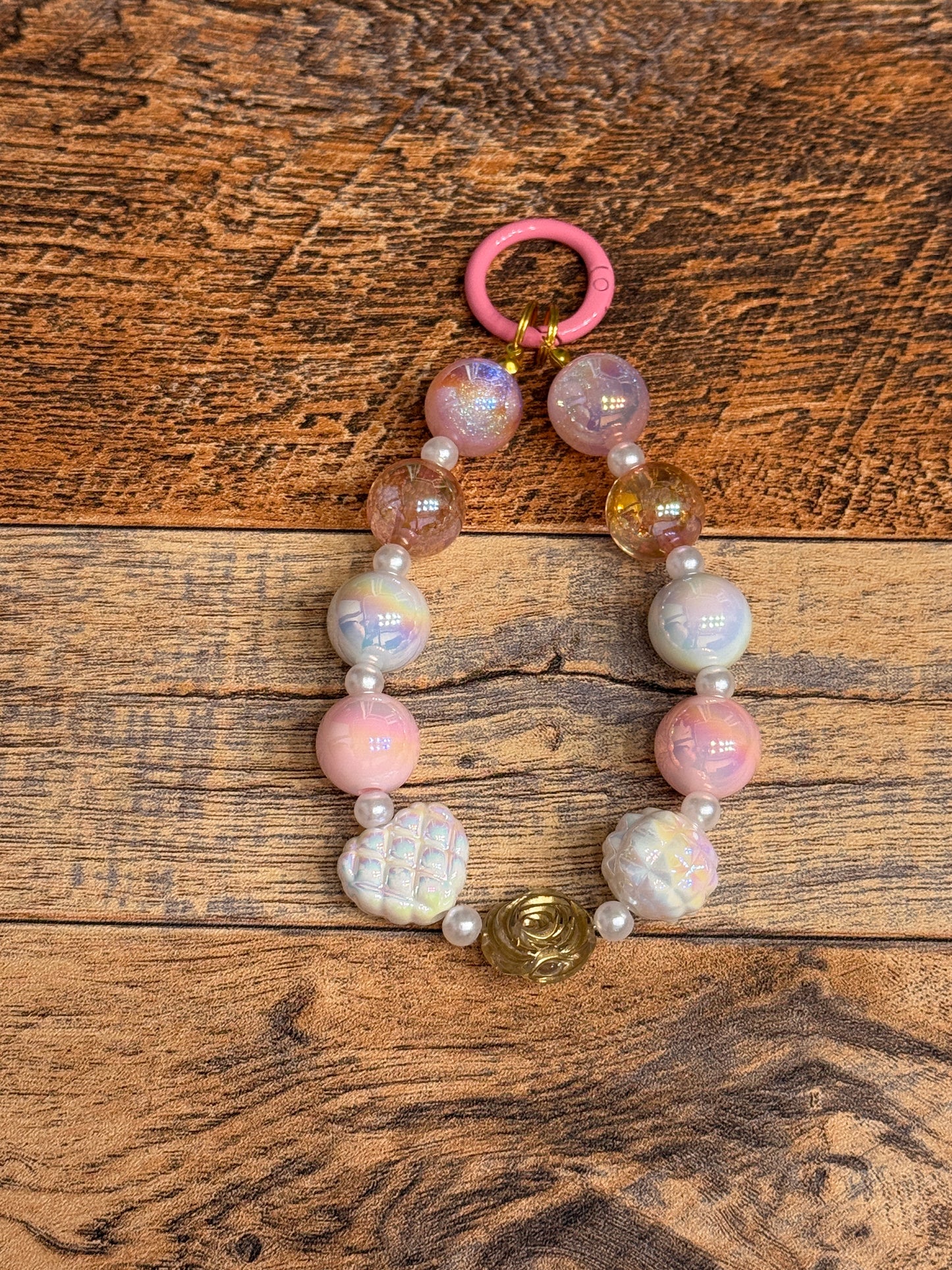 Small Light Pink Phone Strap/ Keychain with Rose