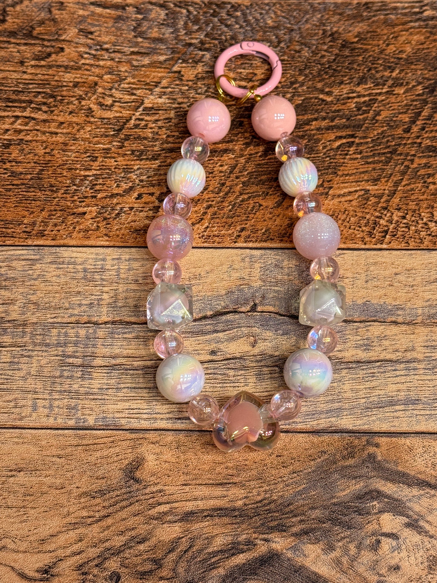 Small Light Pink Phone Strap/Keychain with Heart