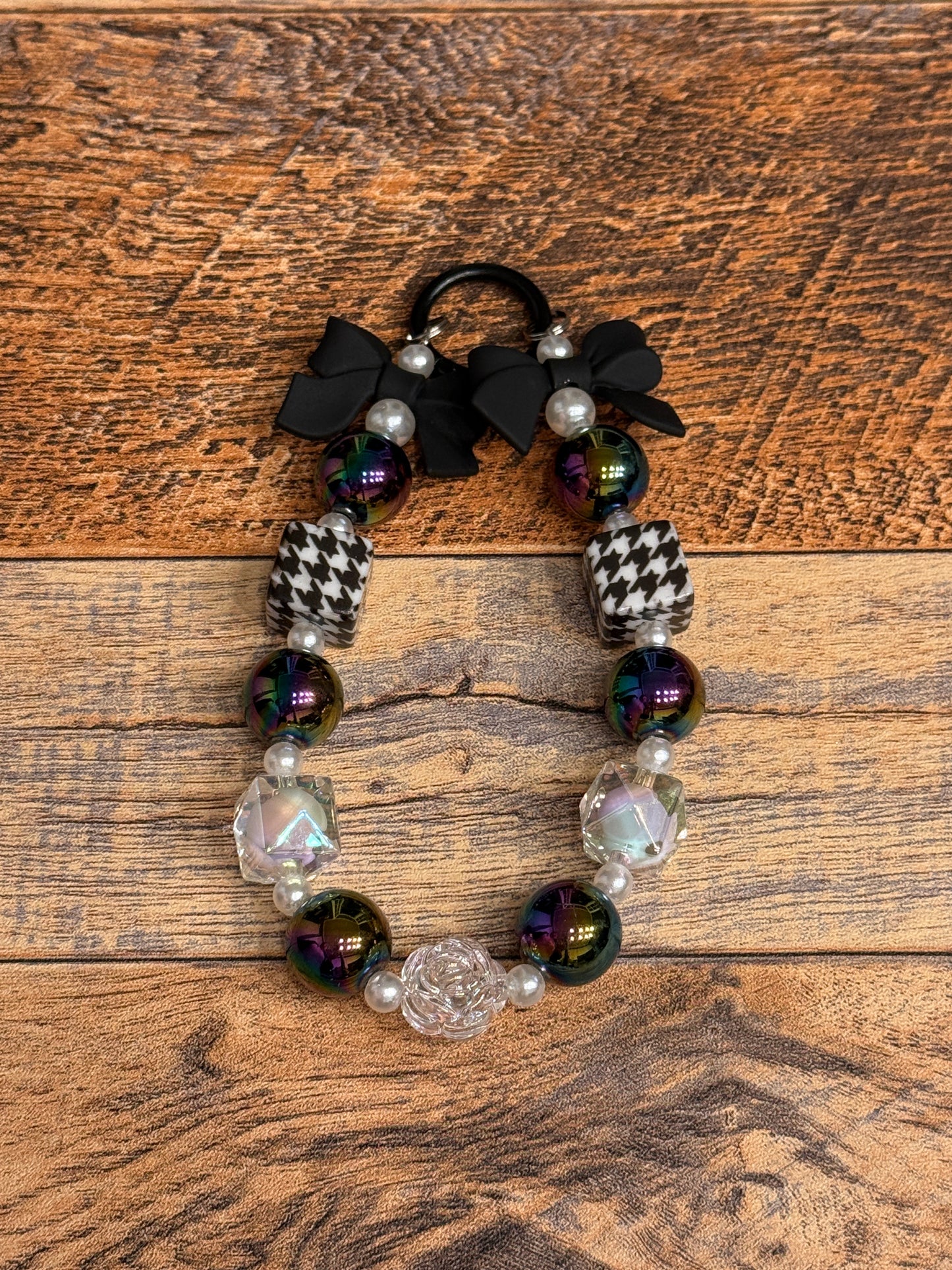 Small Black & White Phone Strap/ Keychain