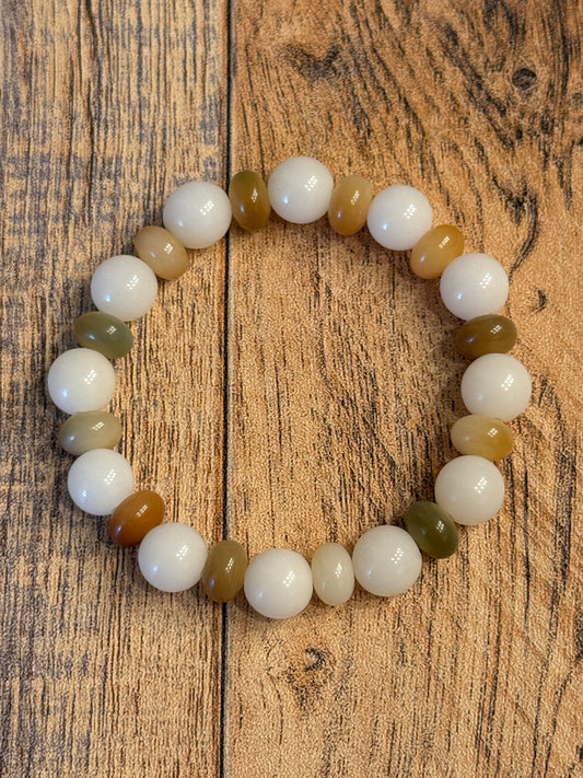 9mm Earthy Abacus Mixed Beads and 10mm White Round