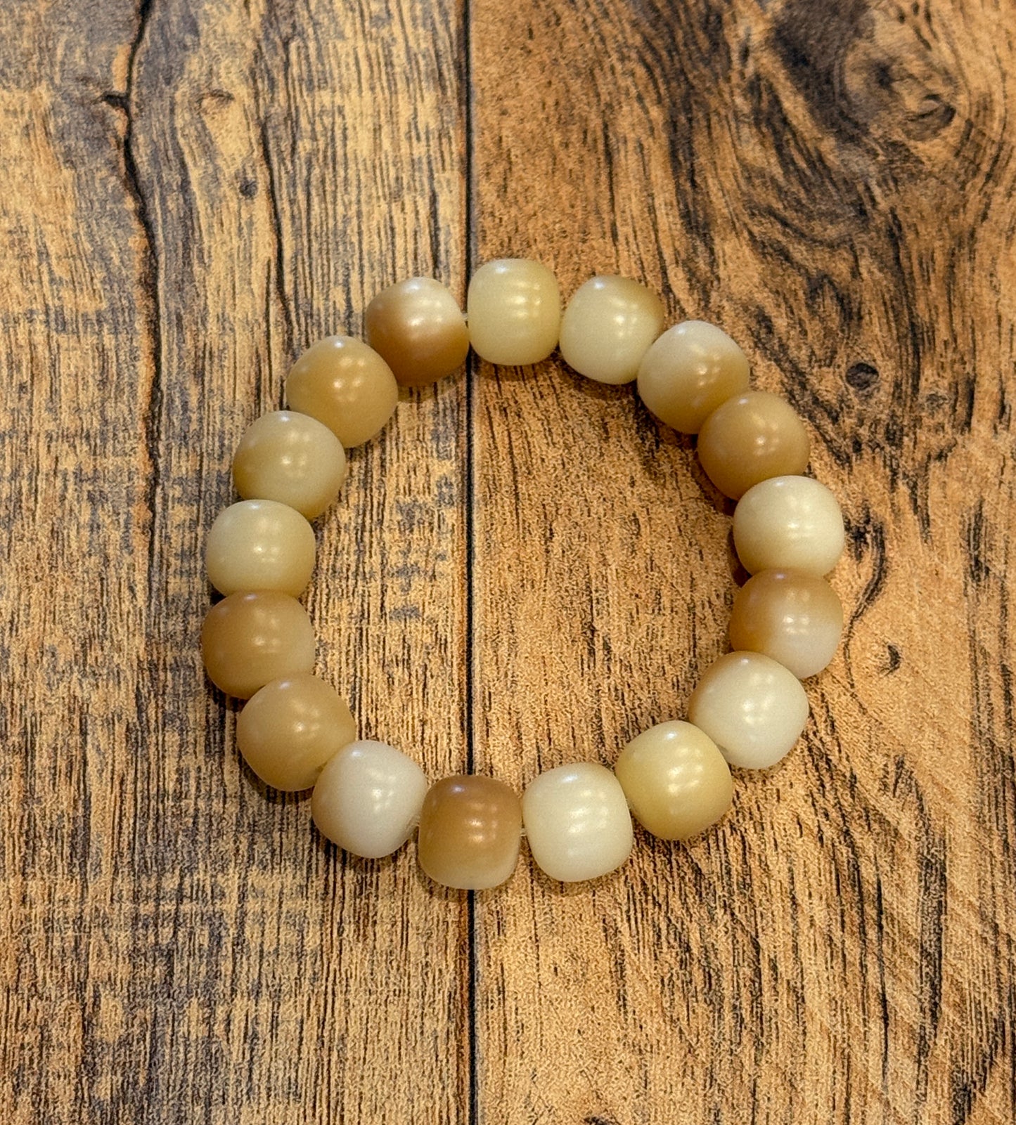 12mm Light Brown/ Cream Barrel Beaded